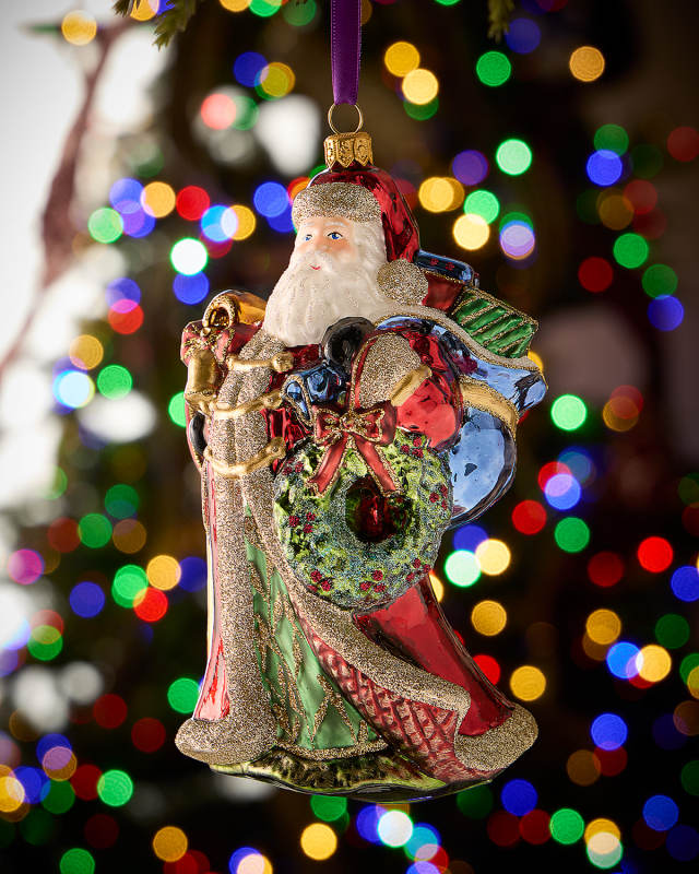 Santa with Wreath and Stick Ornament